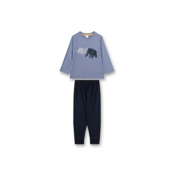 Pijama de bumbac cu imprimeu grafic - Albastru