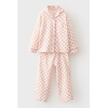 Pijama de bumbac cu nasturi - Piersica/Rosu stins