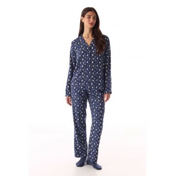 Pijama lunga cu imprimeu floral - Bleumarin