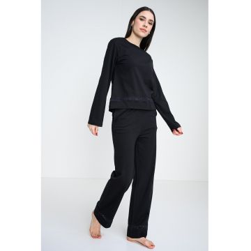 Pijama lunga din amestec de bumbac - Negru