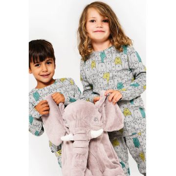 Pijama lunga din bumbac cu imprimeu - Gri/Verde masliniu/Verde persan