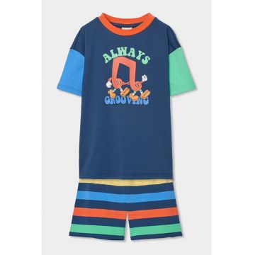 Pijama scurta colorblock - Verde/Portocaliu/Bleumarin