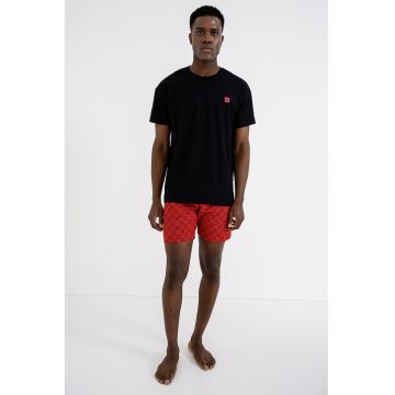 Pijama scurta din amestec de bumbac - Rosu/Negru