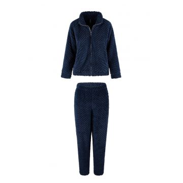 Set de bluza de trening si pantaloni de casa cu fermoar - Albastru inchis