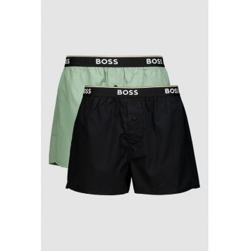 Set de boxeri cu banda logo in talie - 2 perechi - Negru/Verde pal