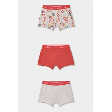 Set de boxeri din amestec de bumbac - 3 perechi - Rosu/Gri melange