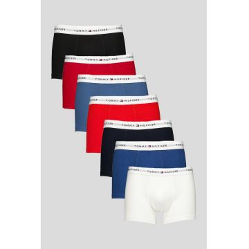 Set de boxeri uni cu banda logo in talie - 7 perechi - Rosu/Alb/Albastru