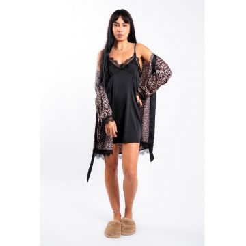 Set de camasa de noapte din amestec de matase si halat - Multicolor