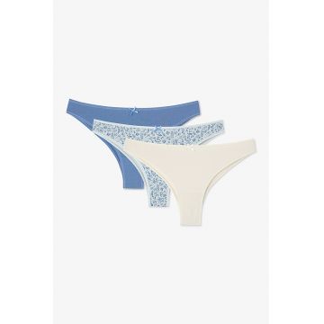 Set de chiloti brazilieni - 3 perechi - Alb murdar/Albastru