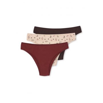 Set de chiloti brazilieni - 3 perechi - Maro inchis/Bej/Caramiziu