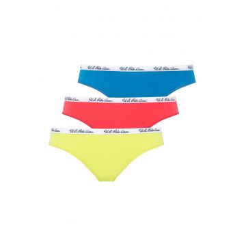 Set de chiloti brazilieni cu banda logo in talie - 3 perechi - Galben/Turcoaz/Coral