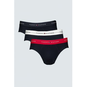 Set de chiloti cu banda logo in talie - 3 perechi - Alb/Albastru ultramarin/Rosu vermillion