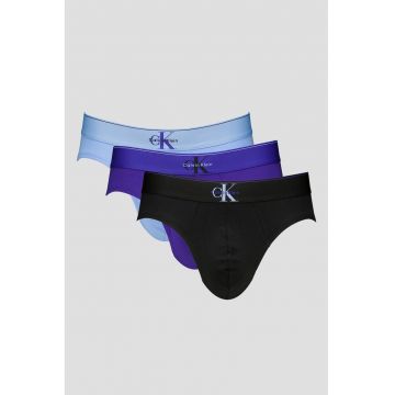 Set de chiloti cu banda logo in talie - 3 perechi - Negru/Albastru indigo/Albastru deschis