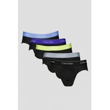 Set de chiloti cu banda logo in talie - 5 perechi - Negru/Albastru indigo/Verde lime