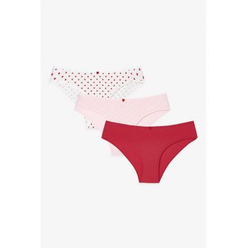 Set de chiloti cu model cu inima - 3 perechi - Rosu/Alb/Roz