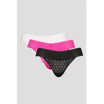 Set de chiloti din dantela cu talie joasa - 3 perechi - Fucsia/Roz pastel