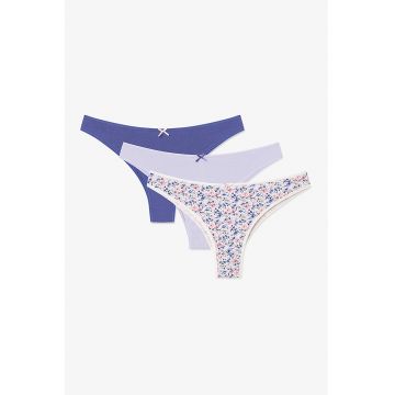 Set de chiloti tanga - 3 perechi - Lila/Bleumarin