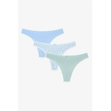 Set de chiloti tanga cu aplicatie cu funda - 3 perechi - Verde pal/Albastru deschis