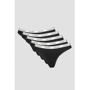 Set de chiloti tanga cu banda logo elastica in talie - 5 perechi - Negru