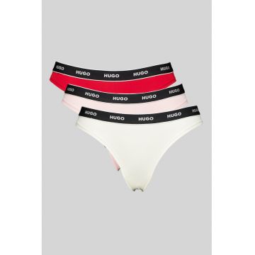 Set de chiloti tanga cu banda logo in talie - 3 perechi - Rosu/Alb/Roz pastel
