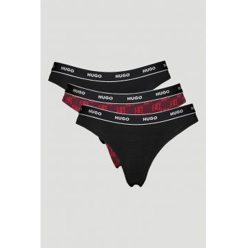 Set de chiloti tanga cu imprimeu - 3 perechi - Negru stins/Rosu stins