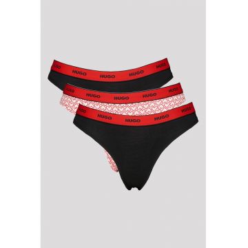 Set de chiloti tanga cu imprimeu - 3 perechi - Rosu/Negru