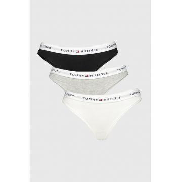 Set de chiloti tanga cu logo - 3 perechi - Negru/Gri deschis/Alb optic
