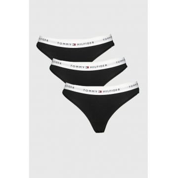 Set de chiloti tanga cu logo - 3 perechi - Negru