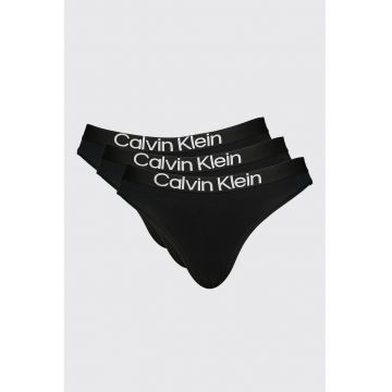 Set de chiloti tanga cu logo contrastant - Negru