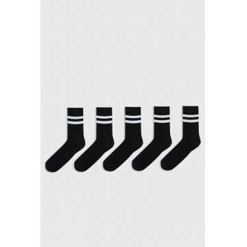 Set de sosete lungi cu dungi - 5 perechi - Alb/Negru