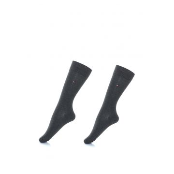 Set de sosete lungi cu logo brodat - 2 perechi - Gri inchis