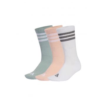 Set de sosete lungi unisex cu striatii - 3 perechi - Alb/Piersica/Verde sparanghel