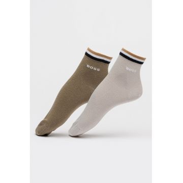 Set de sosete scurte cu terminatie in dungi - 2 perechi - Kaki/Lila pal