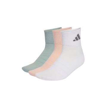 Set de sosete scurte unisex cu detaliu logo - 3 perechi - Alb/Verde/Roz somon