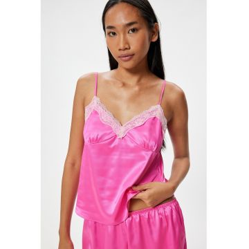 Top de pijama din satin cu garnituri din dantela