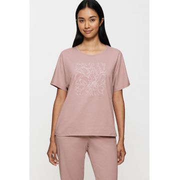 Tricou de pijama din bumbac - Roz prafuit