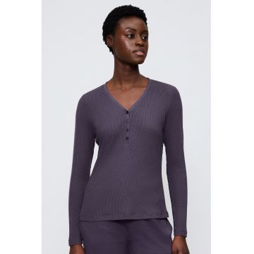 Bluza de pijama cu decolteu in V si fenta cu nasturi - Gri inchis