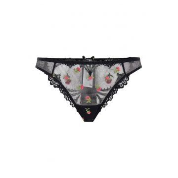 Chiloti din dantela cu broderie florala Vivian - Negru