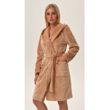 Halat dama  Fiora Bey - bej - fleece - maneca lunga - gluga -