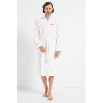 Halat de baie din material terry cu logo - Alb optic