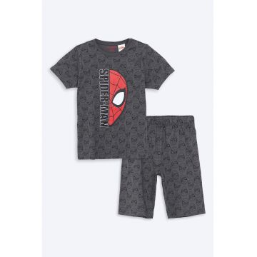 Pijama de bumbac cu imprimeu Spiderman - Rosu/Negru/Gri antracit
