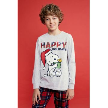 Pijama din amestec de bumbac cu model de Craciun - Gri melange