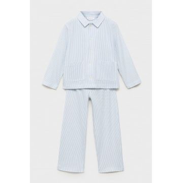 Pijama din bumbac cu dungi - Alb/Albastru