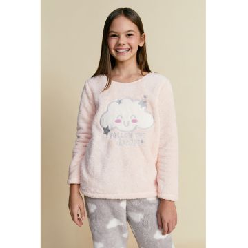 Pijama din fleece cu pantaloni lungi - Gri/Piersica
