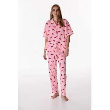 Pijama lunga cu maneci scurte - Roz