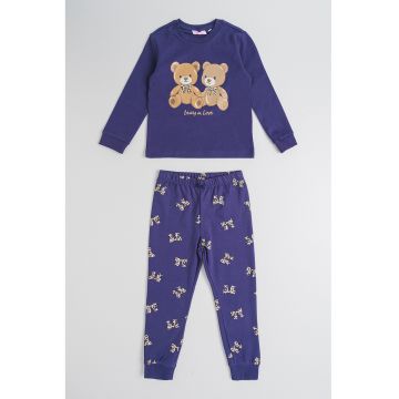 Pijama lunga cu model - Maro inchis/Violet/Bej deschis