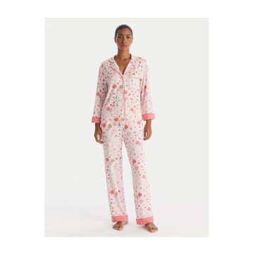 Pijamale dama  roz cu imprimeu