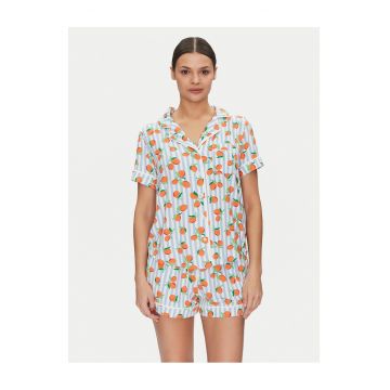 Pijamale scurte dama  albastru - cu dungi si fructe