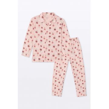 Pijma cu imprimeu floral - Visiniu/Piersica/Roz prafuit