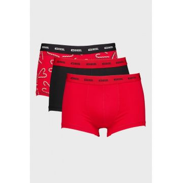 Set de boxeri cu tematica de iarna Damien - 3 perechi - Rosu/Negru stins/Crem